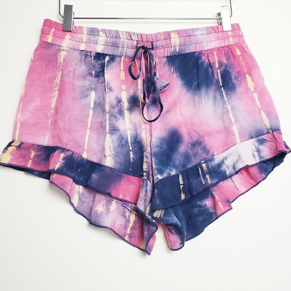 lovestitch Pants - LOVESTITCH the dye gold flowy tassel shorts